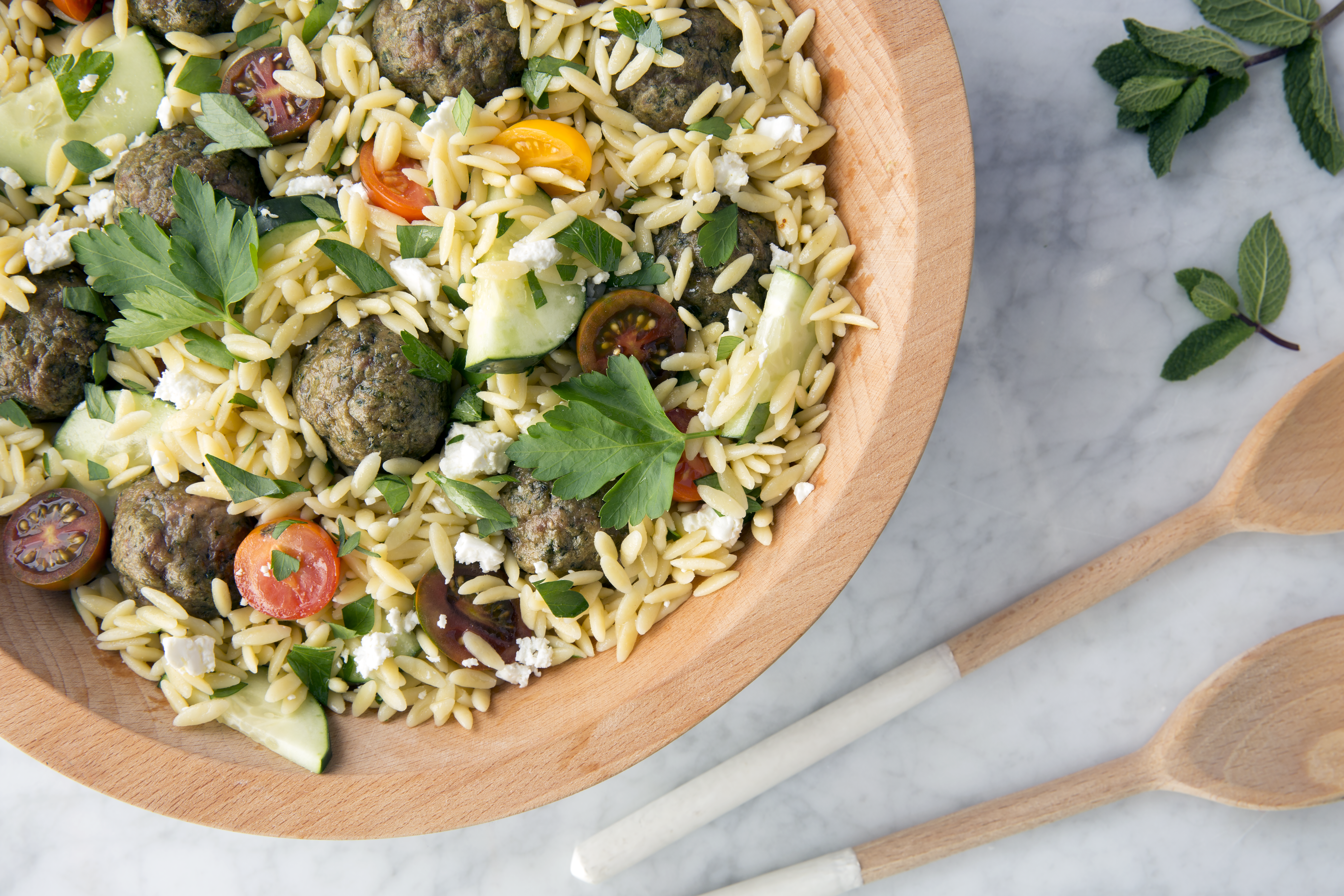 Herbed Lamb Meatballs with Orzo Salad
