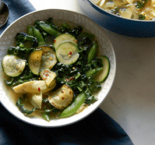 Leek Mushroom and Zucchini Noodle Soup