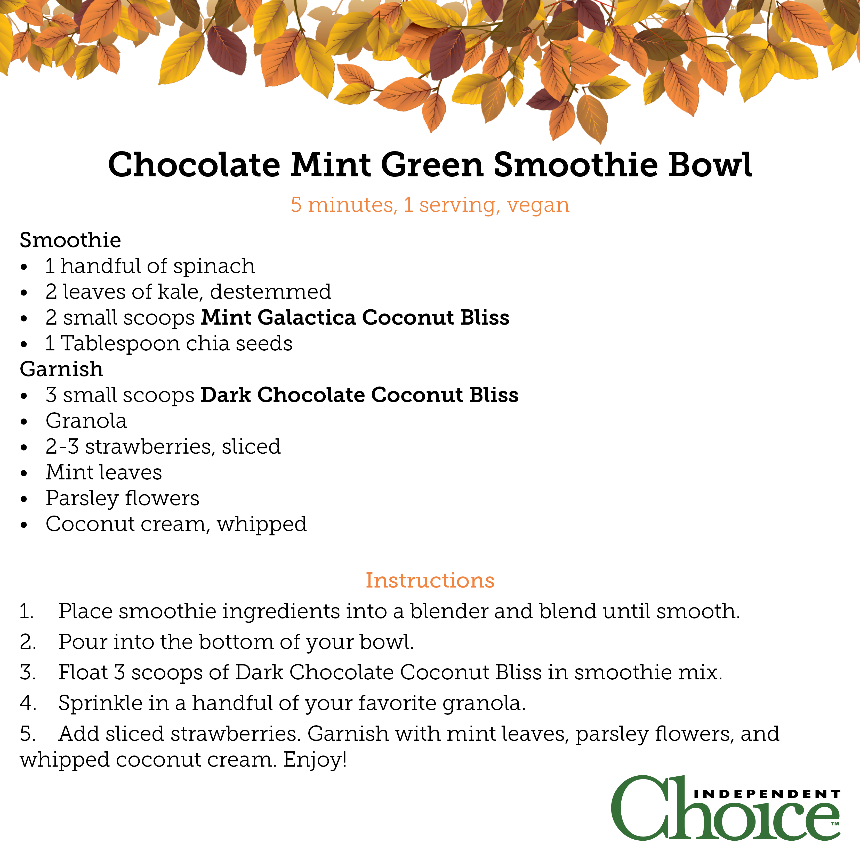 Chocolate Mint Green Smoothie Bowl